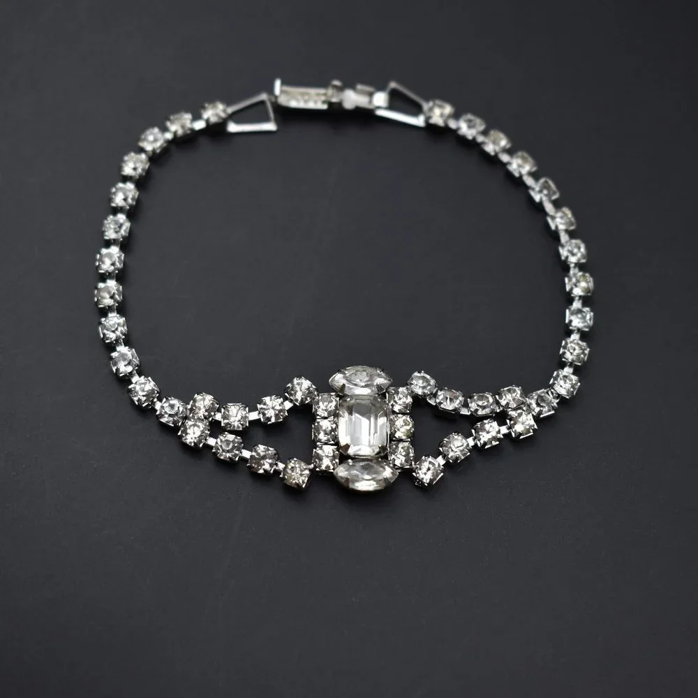 Fancy rhinestone tennis bracelet, dainty clear crystal cocktail party bracelet